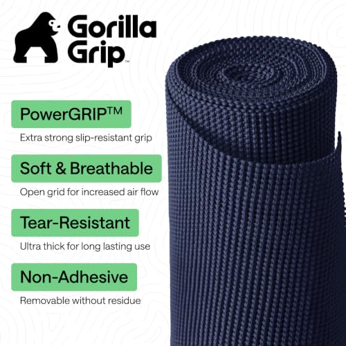 GORILLA GRIP powerGRIP Drawer Shelf and Cabinet Liner, Thick Strong Hold, Non-Adhesive Liners Protect Kitchen Cabinets and Cupboard, Bathroom Drawers, Easy Install, Breathable Mat, 12" x10', Navy Blue - color: Navy, size: 12" X 10', style: 12" x 10'