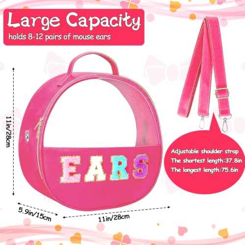 Translucent Mouse Ears Travel Case, Chenille Letter Headband Ears Holder Waterproof Hair Accessories Organizer Storage for Women Adults Gift Large Thicken Makeup Snack Bag for Park Travel - color: Rose Red