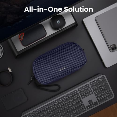 tomtoc Electronics Organizer Travel Case Performance, Water Resistant Bag Cable Tech Pouch Accessories, Carry Storage for Cord, Phone, Cables, Airpods, USB Flash Drive, Daily Items - color: Navy Blue Plaid, size: Small