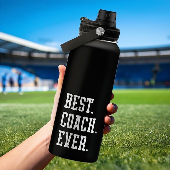 SANDJEST Sport Coach Insulated Engraved Stainless Steel Water Bottle 32oz, Best Coach Ever, Vacuum Chug Lid Travel Tumbler For Men Friends Coaches, Birthday Christmas - color: Coach