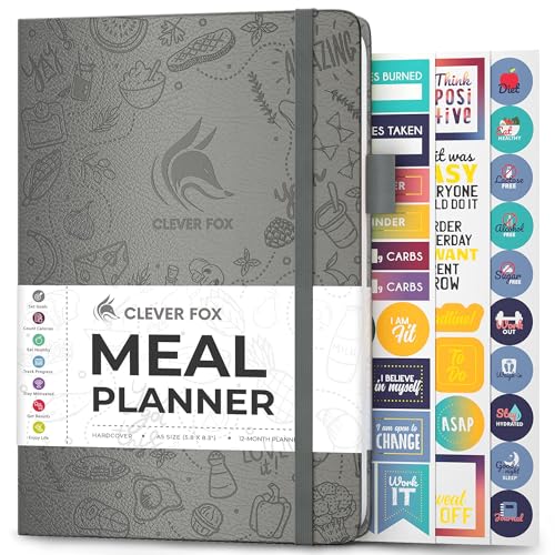 Clever Fox Weekly Meal Planner - Weekly & Daily Meal Prep Journal with Shopping and Grocery Lists for Menu Planning, Healthy Diet & Weight Loss Tracking, Lasts 1 Year, Undated, A5 - Gray - color: Gray