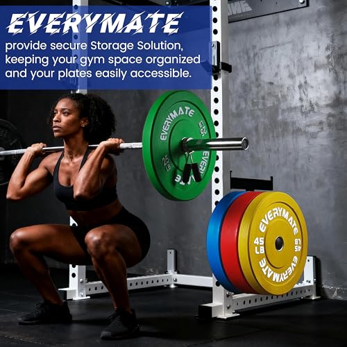 EVERYMATE Power Rack & Squat Rack Attachments Olympic Weight Plate Holder – Fits 2x2,2.3x2.3,3x3 Inch Tubes, 1" or 5/8" Hole – Bumper Plate Storage - color: For 2x2 Rack with 5/8" Hole (4 Pack)
