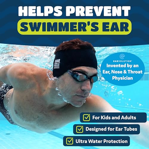 Earvolution Ear Band-It Ultra Swimming Headband for Kids and Adults - Invented by Ear, Nose, and Throat Physician - Custom Anti-Slip Grip Neoprene Maximizes Protection, 13 Color Options, 3 Sizes - color: Blue Tie Dye