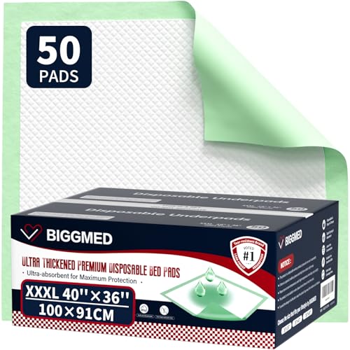BIGGMED Chucks Pads Disposable Adult 40'' X 36'' (50 Pads) Underpads for Incontinence Ultra-Absorbent & Leak-Proof Bed Pads for Adults, Elderly and Kids - size: 40"x36"- 50 Count (Thickened )