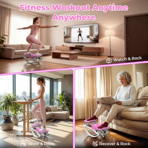 Rock Stepper, Side to Side Stepper for Exercise at Home, Low-Impact 3D Rocking Stepper Machine with Resistance Bands & Non-Slip Mat, Side Stepper for Full Body Workout, 250 LBS Capacity - color: PINK