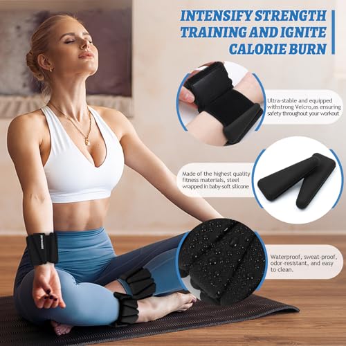 BECOJADDE Ankle Weights Set of 2 (1 lb/2 lb/3 lb Each) Adjustable Wrist Weights for Women Men Wearable Arm Leg Weight for Pilates, Running, Walking, Workout, Yoga - color: Black, size: 4 Lb Pair (2 Lb Each)