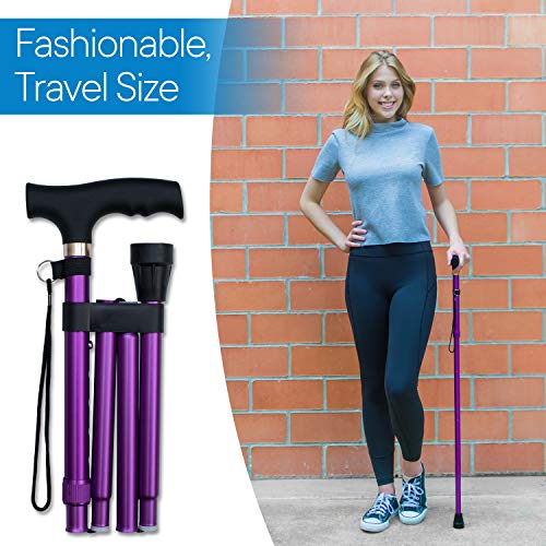 RMS Folding Cane - Foldable Walking Cane with Adjustable Height - Collapsible and Lightweight - Soft Ergonomic Handle for Comfortable Grip - Portable Walking Stick for Mobility Aid - color: Lavender