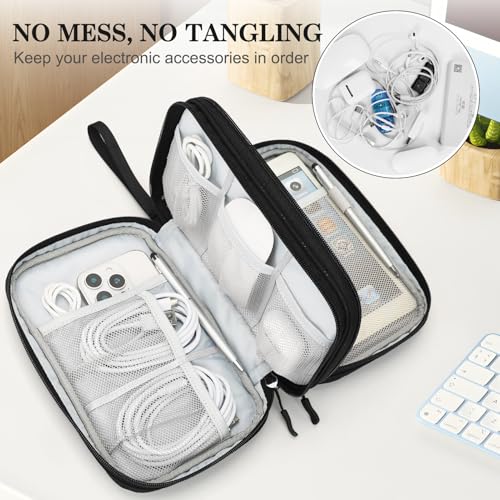 FYY Electronic Organizer, Travel Tech Pouch Bag, Large, Black Quilted | Wrist Strap, Waterproof, Double Layers Portable Electronics Travel Carrying Case for Cord, Charger, Daily Business Trips Use - color: Black Quilted, size: Large