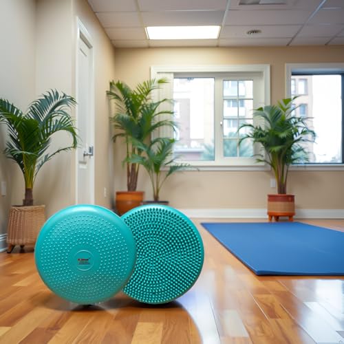 AppleRound Inflated Wobble Cushion with Hand Pump, Air Stability Board (Extra Thick), Core Balance Disc for Adults, Sensory Wiggle Seat for Kids, Flexible Seating for All Age, 13.5in / 34cm Diameter - color: Turquoise