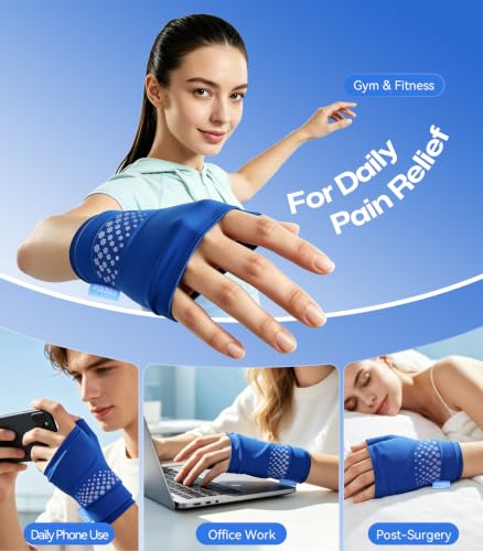 Thumb & Wrist Hot Cold Ice Pack Wrap, Fits Either Hand, Size M | 3D Thickened Reusable Gel Pad, Ergonomic Fit, Long Hot & Cold for Carpal Tunnel, Arthritis, Tendonitis, Post-Surgery - size: M