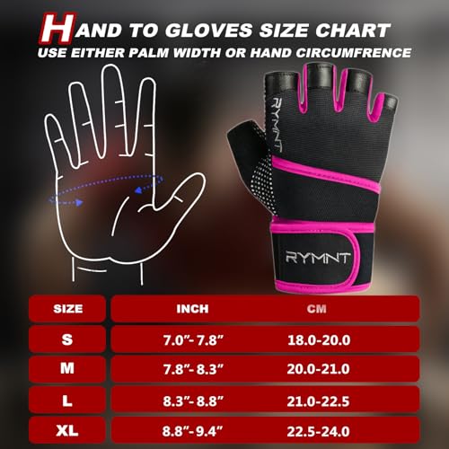 Workout Gloves with Wrist Wrap Support, Weight Lifting Gloves with Full Palm Protection & Extra Grip for Men Women Gym Exercise, Fitness, Weightlifting, Pull ups - color: Pink, size: Medium
