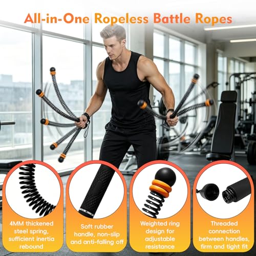 2Pcs Weighted Cordless Battle Ropes, Heavy Duty Cordless Battle Rope with Non Slip Handle Adjustable Resistance and Portable Exercise Ropes for Strength Training & Cardio Fitness(Black) - color: Black