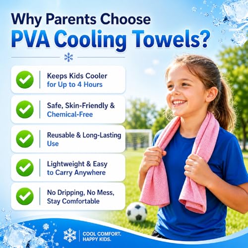 BobbleT Kids PVA Cooling Towels 4 Pack (30"x9") - Mini Instant Ice Cooling Towels for Neck & Face with UPF 50+ Sun Protection, Reusable Summer Heat Relief for Outdoor Activities, Pink - color: Pink