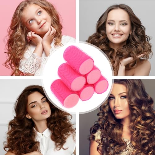 Uonlytech 8Pcs Hair Sponge Curlers Hair Rollers Set Self Grip Foam Hair Rollers Hairdressing Tools for Women Girls Long Hair, Rose Red