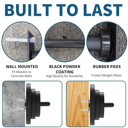 8-Pack Wall Mounted Weight Plate Holders for 1" & 2" Plates, Steel Bumper Plate Storage Rack with Rubber Pads & Hardware, Space-Saving Home Gym Wall Storage, 300 Lb Capacity - size: 1 Inch & 2 Inch
