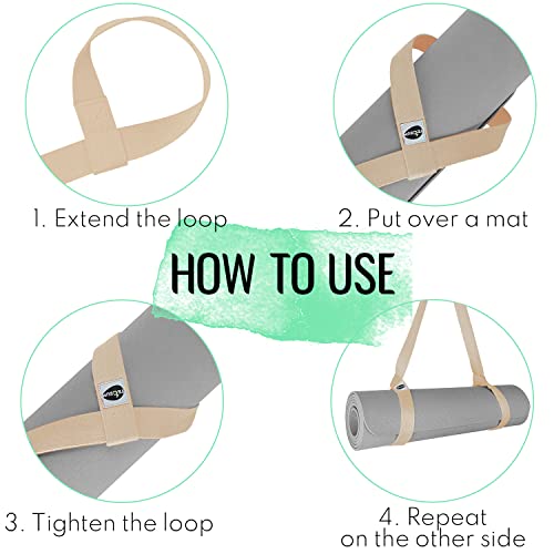 TECEUM Yoga Mat Strap – Extra Soft & Thick Cotton Carrier for All Mats | Adjustable Skin-friendly & Non-Slip Mat Holder Sling in 30+ Colors [Mat Not Included] - color: Beige, size: 64 IN