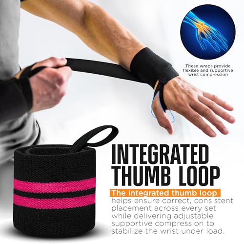 RDX Wrist Wraps for Weightlifting (Pair), IPL USPA Approved, Elasticated 18” Cotton Straps Support with Thumb Loop, Gym Wrap for Weight Lifting Powerlifting Competition Strength Training Bodybuilding - color: Pink Black