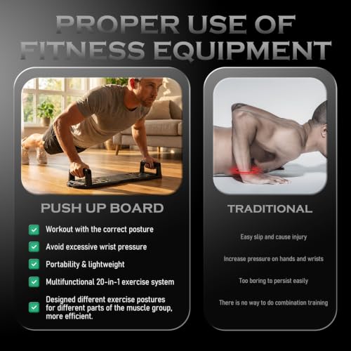 Push Up Board Fitness, Workout Home Gym Equipment, 20 in 1 Exercise Pushup Bar Handles for Floor, Strength Training Equipment for Men - color: Black