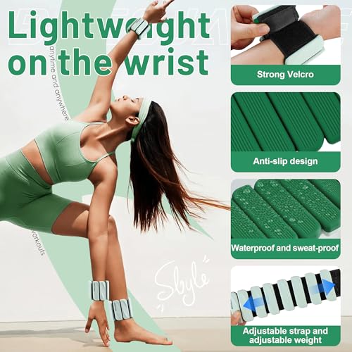 BECOJADDE Ankle Weights Set of 2 (1 lb/2 lb Each) for Women Men Adjustable Wrist Bracelet for Home Gym Weighted Bangles Wristbands Leg Arm Weights for Walking Swimming Running Pilates Yoga Gym - color: Mint Forest, size: 2 Lb Pair (1 Lb Each)