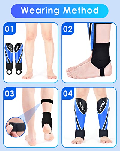 BROTOU Shin Guards Soccer Youth, Soccer Shin Guards for Kids 3-15, Light Weight Adjustable Straps Shin Pads Protection Equipment with Ankle and Leg Calf Protection - color: BLUE, size: Medium