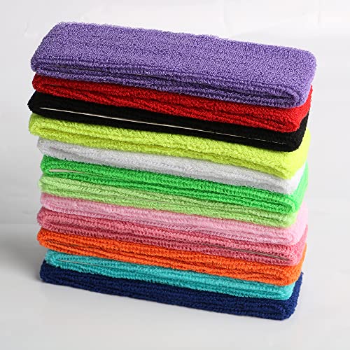 Cotton Sweatband Headbands,Pack of 12,Elastic Stretchy Sport Terry Cloth Sweat Bands,Yoga Workout Fitness Exercise Basketball Headband - color: 12pcs x mixed color cotton sweatband headbands