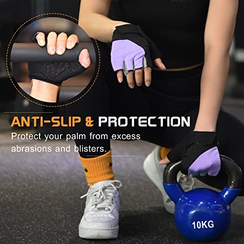 sunnex Workout Gloves for Women - Breathable Weight Lifting Gloves with Non-Slip Silicone Padding, Fingerless Gym Gloves for Cycling, Rowing, Pull Ups & Training (4 Sizes) - color: JS-PURPLE, size: X-Large