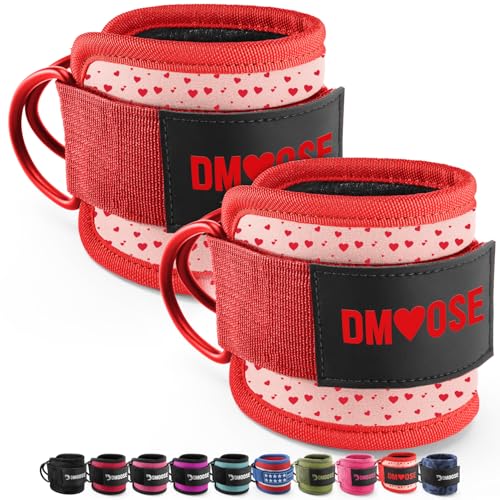 DMoose Ankle Strap for Cable Machine - One Size Fit with Premium Padding, Workout Kickback Ankle Cuffs, Ankle Bands for Working Out, Booty Workouts, Leg Extension, Hip Abductors & Lower Body Exercises - color: Hearts - Pair