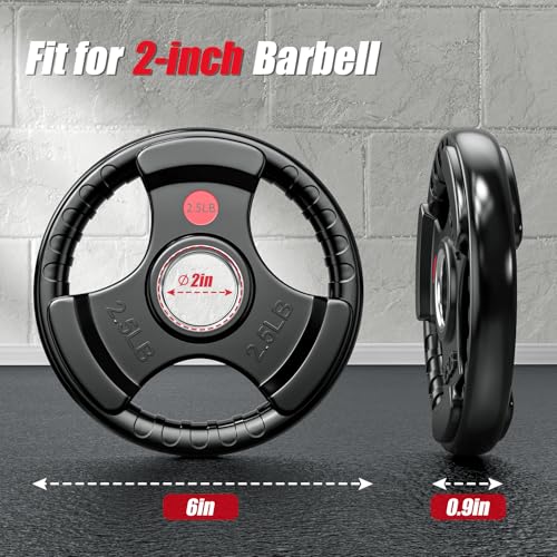 Gikpal Olympic Weight Plates, 2-Inch Three-Grip Rubber Coated Barbell Plates with Steel Hub, Cast Iron Weights for Strength Training & Home Gym, Pair or Sets (2.5–45LB) - style: 2 X 2.5LBS