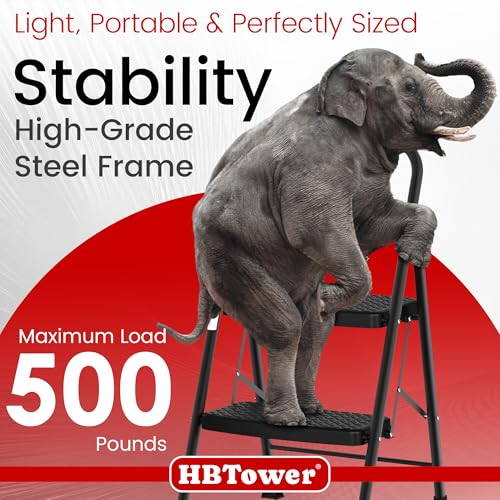 HBtower Step Ladder Sturdy, Heavy Duty Step Stool for Adults | Wide Anti-Slip Pedal Step Ladder Folding Step Stool for Home Kitchen Garage Outdoor (2 Step Ladder) - size: 2 step ladder