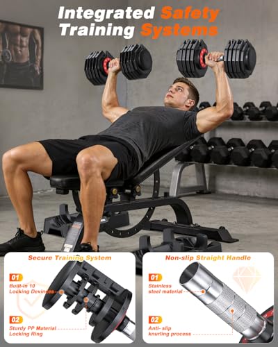 Rendpas Adjustable Dumbbells Set 25/55/80lbs, 10-in-1/16-in-1 Free Weights Set, 1-Second Quick Adjust,Space-Saving Home Gym Strength Training for Men Women - size: 55LBS Pair-10 Weights