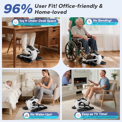 Under Desk Elliptical Machine, Ellipse Leg Exerciser As Seen On Tv While Sitting for Seniors, Pedal Exerciser with 15 Level Adjustable Resistance & 5 Auto Mode Fully Assembled Home Office - color: White