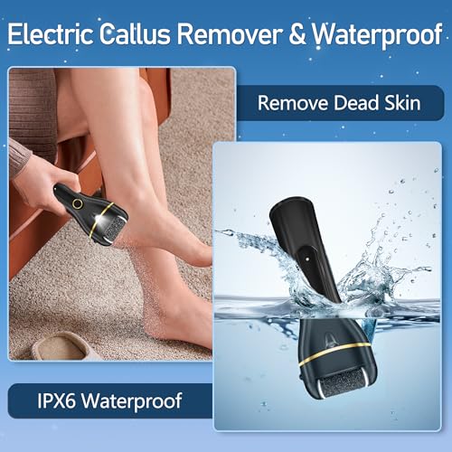 Callus Remover for Feet, Electric Foot Callus Remover Waterproof with 3 Rollers 2 Speed Battery Display,17 in1 Rechargeable Foot File Pedicure Kits for Dead Hard Cracked Dry Skin - style: Black