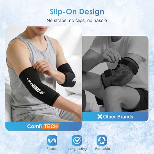 ComfiTECH Tennis Elbow Ice Pack Wraps, Flexible Arm Gel Cold Sleeve, L, 2P | Golfers Ice Arm Brace for Forearm & Calf Discomfort, Reusable Gel Cold Compression Sleeve for Pitchers, Arthritis & Muscle - size: Large