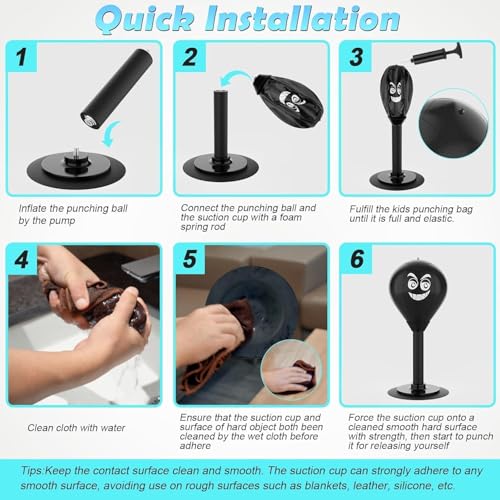 Desktop Punching Bag with Strong Suction Cup - Stress Relief Boxing Bag for Office Desk & Home - Heavy Duty Reflex Ball Set with Pump - Funny Gag Gifts for Boss, Men, Kids & Coworkers