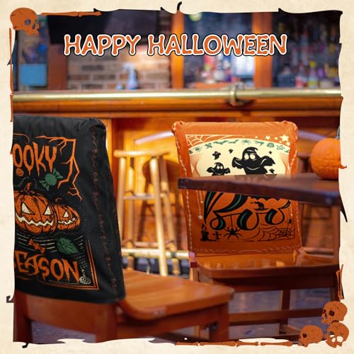 Moukeren 6 Pcs Halloween Chair Cover Set Gothic Halloween Decor Stretch Dining Chair Back Covers Witch Skeleton Pumpkin Black Cat Bat Seat Covers Farmhouse Dining Seat Protector for Home Kitchen Decor - style: Terrifying