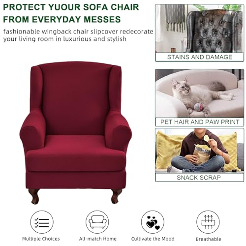 CRFATOP 2 Piece Stretch Wingback Chair Cover Printed Wing Chair Slipcovers Spandex Fabric Wingback Armchair Covers with Elastic Bottom for Living Room Bedroom Wingback Chair,C37 - color: Color C37
