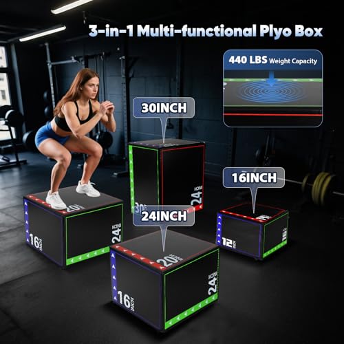 3 in 1 Foam Plyometric Jump Box for Home Gym,High Density EPE Foam Core and PVC Leather Cover Non Slip Easy to Clean,Plyo Box for Training Fitness Workout Exercise