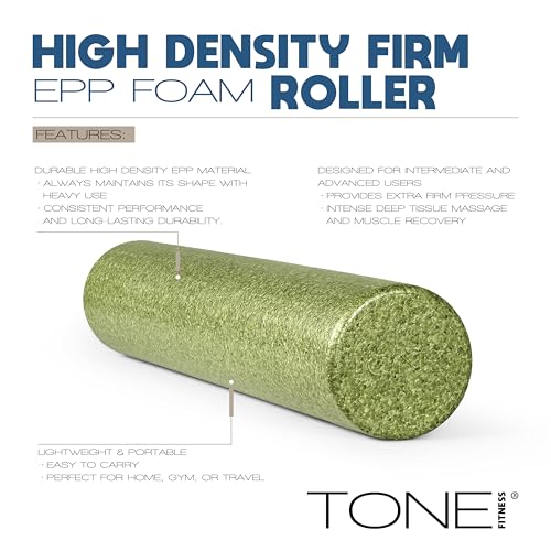 Tone Fitness High Density EPP Foam Exercise Foam Roller for Yoga, Pilates, Stretching, Massage, and Recovery | Multiple Sizes and Colors - color: Green, size: 36 Inch