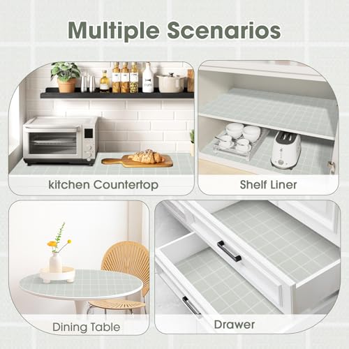 Drawer and Shelf Liner, Non-Slip Kitchen Cabinet Liners Non-Adhesive Thick Strong Grip Waterproof Washable Mats Protect Dresser Shelves Cupboard Bathroom Cabinets, Light Green, 12 in X 10 FT - color: Light Green, size: 11.8"W x 118"L