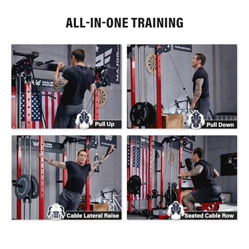 MAJOR FITNESS F22 Power Rack, 1600lbs All-in-One Squat Rack with Dual Pulley System, Heavy-Duty Steel Frame, Attachments & Storage for Home Gym Strength Training - color: Black, style: F22 (with Bench Elite BK)