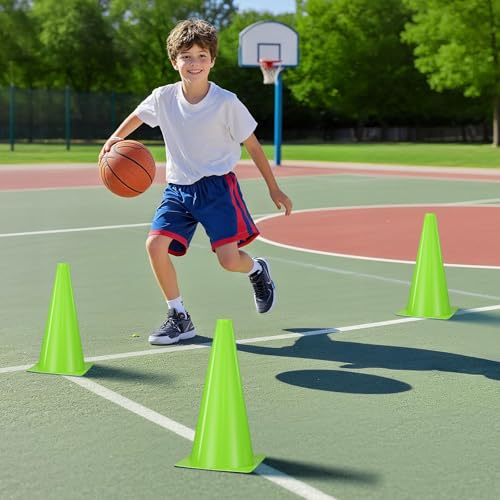 12 Inch Sports Cones Set of 24,Durable Training Cones for Soccer,Football, Basketball Drills - Multi-Purpose Agility Cones for Indoor & Outdoor Practice - color: green