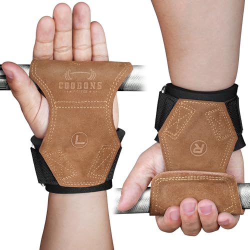 Weight Lifting Wrist Straps, Gym Straps Weight Lifting for Deadlift and Powerlifting, Double Layer Leather Wrist Wraps with Padded Cushion Wrist Loop, Weightlifting Grips for Men and Women - color: Brown