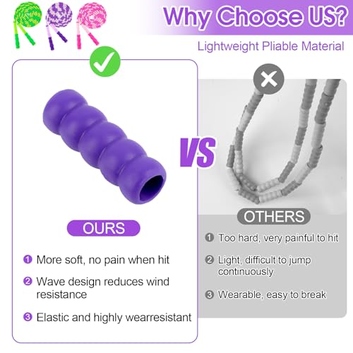 Jump Rope for Kids, 9 Ft Adjustable Jump Ropes for 4 5 6 7 8 10 12, Segmented Soft Beaded Jumping Rope Age 8-12, Tangle Free Skipping Rope for Women Man Fitness Weight Loss - color: Green, Purple, Pink