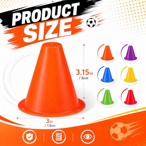 Unittype 60 Pack Mini Cones for Sports Training, 3.15 Inch Training Marker Cones for Kids Indoor Outdoor Agility Drill Soccer Roller Skating Dance Practice Obstacle Courses, 6 Bright Colors