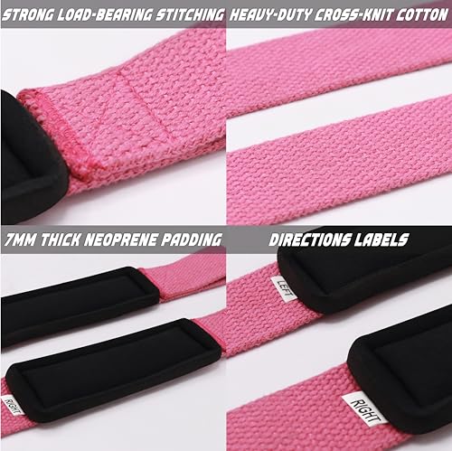 Lifting Wrist Straps for Weightlifting, Weight Lifting Straps Gym Strength Training, Neoprene Padded Wrist Support, Deadlift Straps for Men & Women, 22.5 Inch Cotton - color: Pink