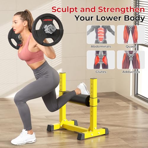 BODYRHYTHM Bulgarian Split Squat Stand, Single Leg Squat Roller Stand with 9 Adjustable Roller Heights for Squats, Leg Lunges, Lower Body Training. - color: Yellow