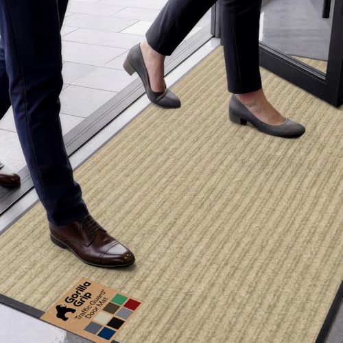 GORILLA GRIP Waterproof Traffic Guard Door Mat, 60x36, Indoor Outdoor Heavy Duty Entryway Mats, Strong Backing Commercial Utility Rugs for Office, Hallway, Garage, Patio, Low Profile Runner Rug, Beige - color: Beige, size: 60" X 36"