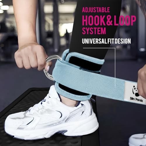 Slim Panda Ankle Strap for Cable Machine,Ankle Cuff for Kickbacks, Booty Hip Abductors,Glute Workouts, Leg Extensions, Curls for Men and Women, Adjustable with Double D-Rings - color: Cyan, style: Pair