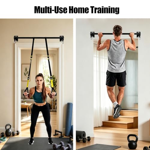 Wall Mounted Pull Up Bar with Hanging Ab Straps, Carbon Steel Chin Up Bar with 8mm Steel Plates, Adjustable Oxford Cloth Ab Sling Straps for Pull Ups, Knee Raises, Leg Raises, Home Gym Training（Black- Ab Straps） - color: Black