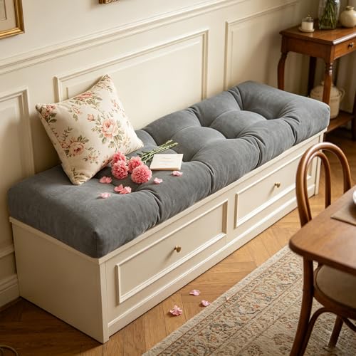 ROFIELTY Bench Cushion 45 Inch, Non-Slip Tufted Bench Cushion for Indoor Furniture for Bay Window, Entryway Bench, Piano Seat (Chenille-Gray, 45x18x4) - color: Chenille-gray, size: 45x18x4